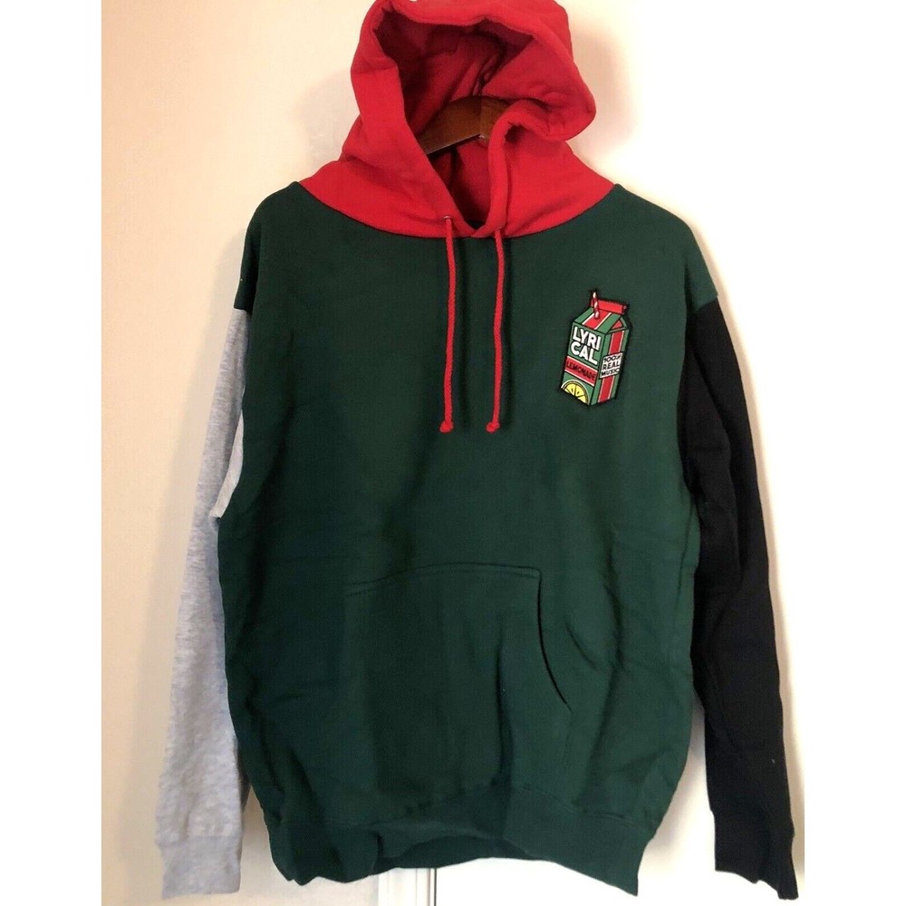 Lyrical Lemonade Hoodie Large Dark Green with gray and green sleeves, red hood!